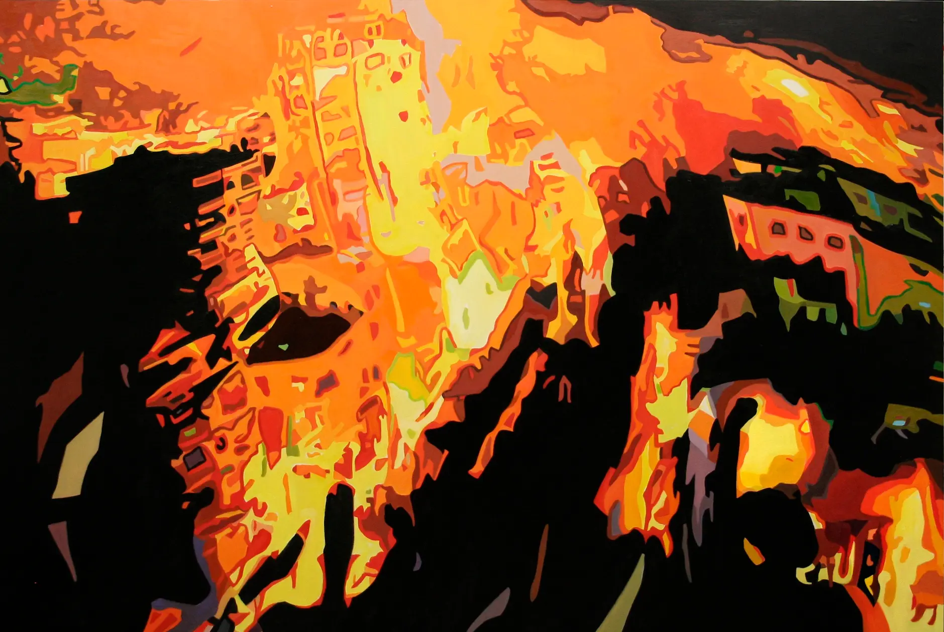 conflagration48x72 2panels oil alkyd wood 2020