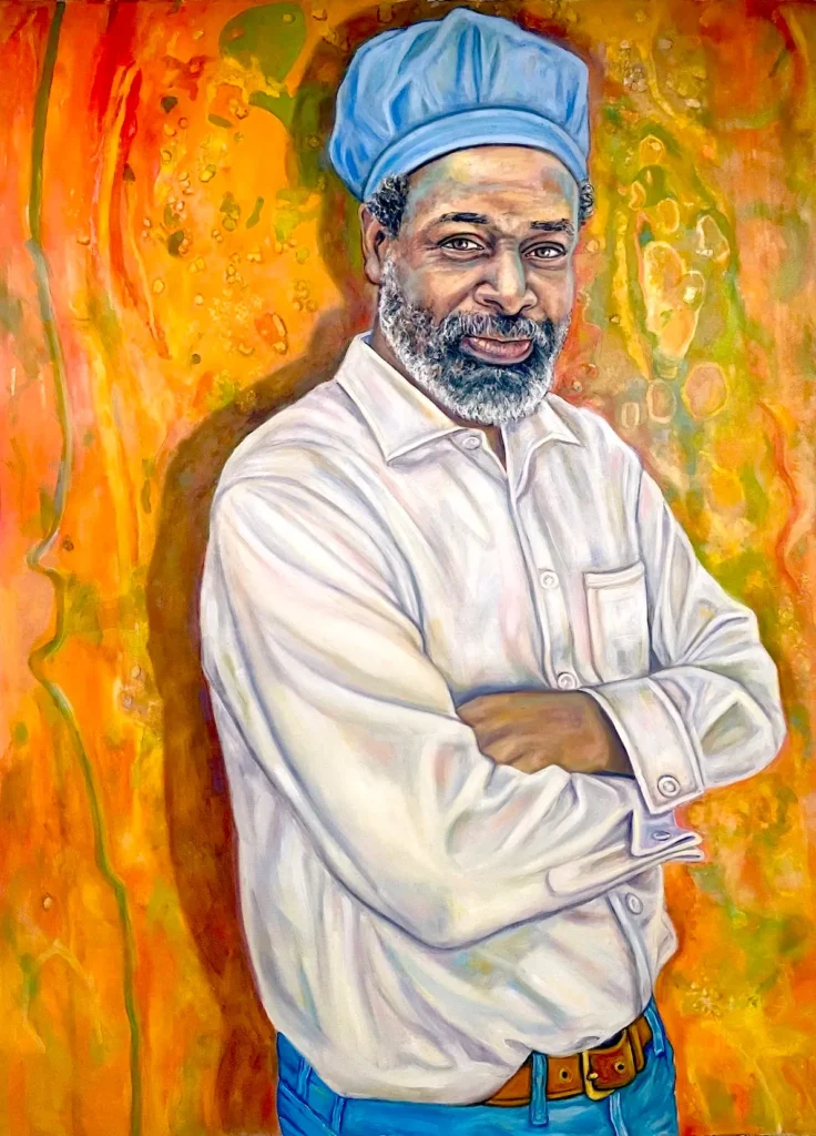 Michael Standing in Front of Painting michaael standing in front of painting 78x53in oil alkyd canvas 2024